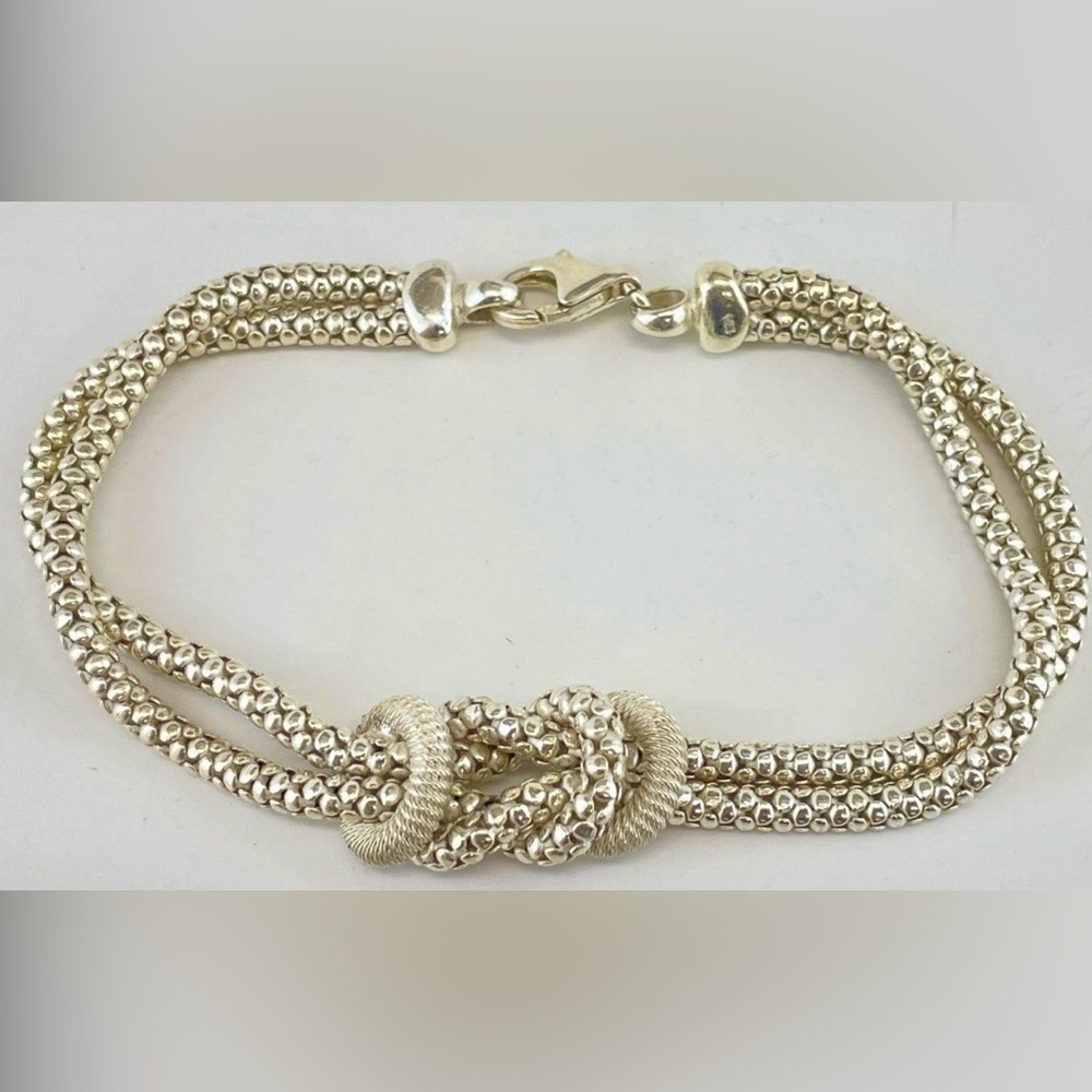 925 Silver HEI 6mm Two Strand Popcorn Chain w/Knot Bracelet 8” Lot 99
